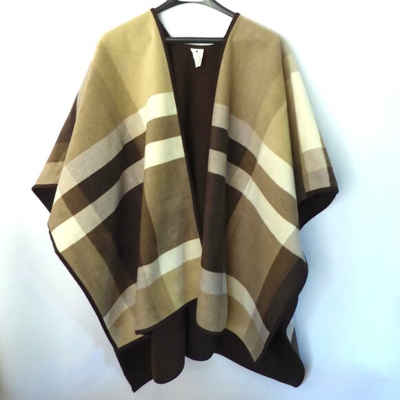 NEW WOMENS REVERSIBLE FASHION WINTER WRAP WOOLRICH BRAND BROWN & PLAID (ONE SIZE - Picture 1 of 10